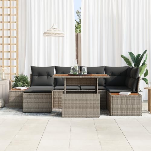 Homgoday Gartenmöbel Set Terrassenmöbel 7-teiliges Garten Sofa Set mit Kissen Grau Poly Rattan von Homgoday