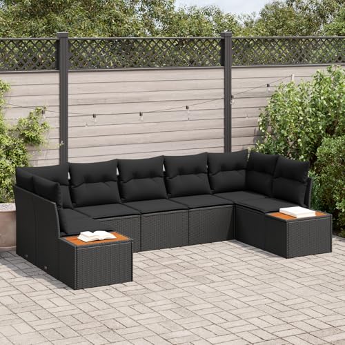 Homgoday Gartenmöbel Set Terrassenmöbel 7-teiliges Garten-Sofa-Set mit Kissen Schwarz Poly Rattan Akazie Homgoday Gartenmöbel Set Terrassenmöbel 7-teiliges Garten-Sofa-Set mit Kissen Schwarz Poly Rattan Akazie von Homgoday