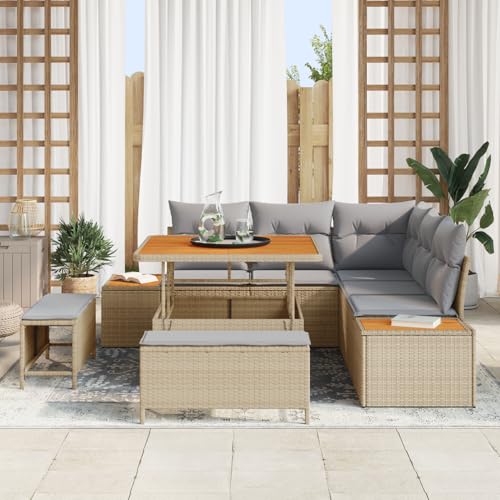 Homgoday Gartenmöbel Set Terrassenmöbel 8-teiliges Garten-Sofa-Set mit Kissen Beige Poly-Rattan Akazie Homgoday Gartenmöbel Set Terrassenmöbel 8-teiliges Garten-Sofa-Set mit Kissen Beige Poly-Rattan Akazie von Homgoday