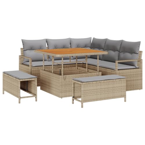 Homgoday Gartenmöbel Set Terrassenmöbel 8-teiliges Garten Sofa Set mit Kissen Beiges Poly Rattan Akazie Homgoday Gartenmöbel Set Terrassenmöbel 8-teiliges Garten Sofa Set mit Kissen Beiges Poly Rattan Akazie von Homgoday