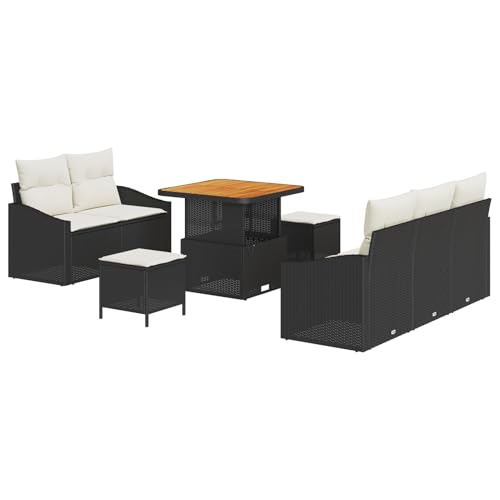Homgoday Gartenmöbel Set Terrassenmöbel 8-teiliges Garten Sofa Set mit Kissen Schwarz Poly Rattan Akazie von Homgoday