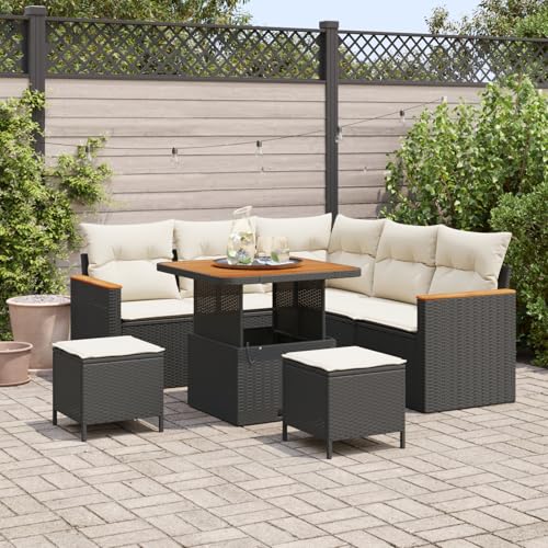 Homgoday Gartenmöbel Set Terrassenmöbel 8-teiliges Garten Sofa Set mit Kissen Schwarz Poly Rattan Akazie Homgoday Gartenmöbel Set Terrassenmöbel 8-teiliges Garten Sofa Set mit Kissen Schwarz Poly Rattan Akazie von Homgoday