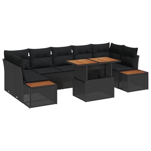 Homgoday Gartenmöbel Set Terrassenmöbel 8-teiliges Garten Sofa Set mit Kissen Schwarz Poly Rattan von Homgoday
