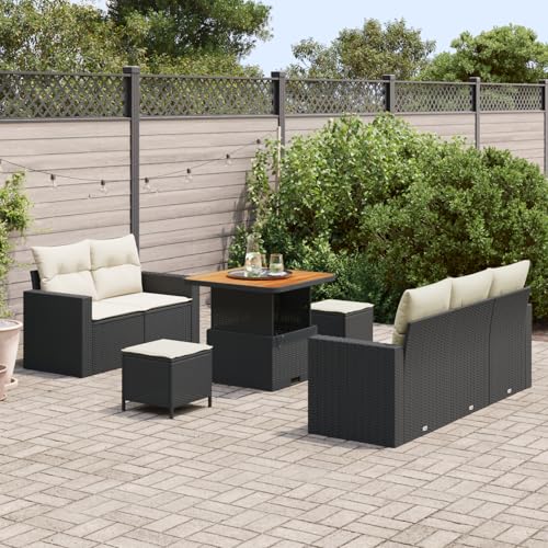 Homgoday Gartenmöbel Set Terrassenmöbel 8-teiliges Garten-Sofa-Set mit Kissen aus schwarzem Poly-Rattan Akazie von Homgoday