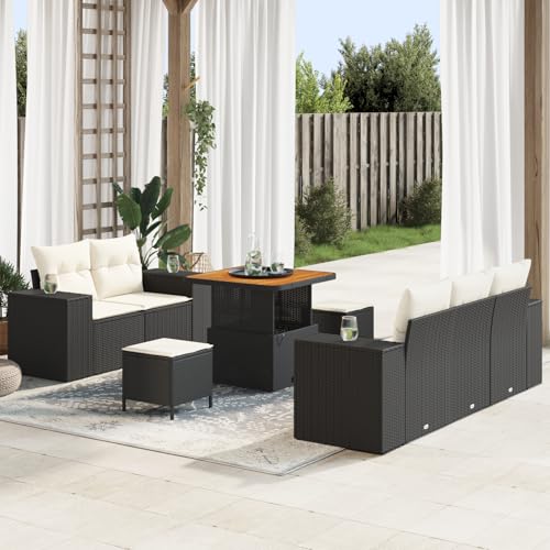 Homgoday Gartenmöbel Set Terrassenmöbel 8-teiliges Garten Sofa Set mit Kissen in Schwarz aus Poly-Rattan von Homgoday