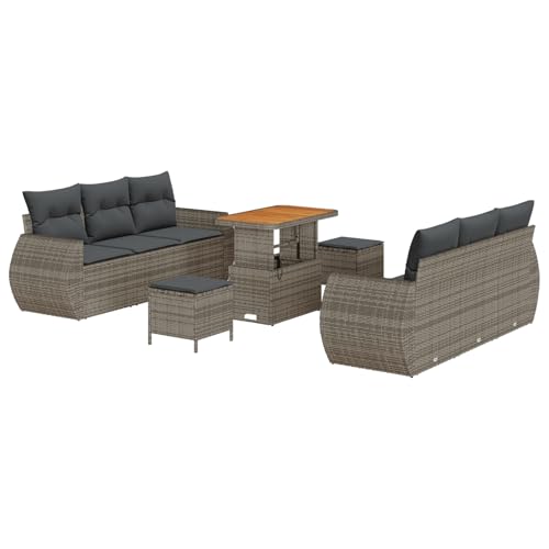 Homgoday Gartenmöbel Set Terrassenmöbel 9-teilige Garten Sofa Set mit Kissen Grau Poly Rattan Akazie von Homgoday