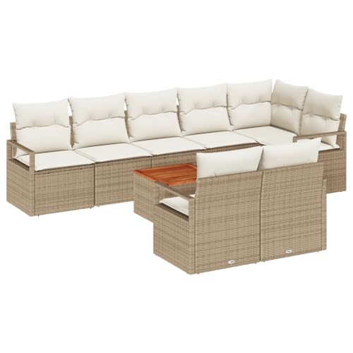 Homgoday Gartenmöbel Set Terrassenmöbel 9-teiliges Garten Sofa Set mit Kissen Beige Poly Rattan Akazie von Homgoday