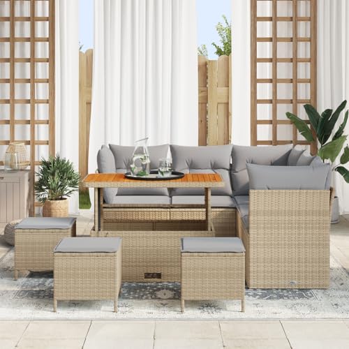 Homgoday Gartenmöbel Set Terrassenmöbel 9-teiliges Garten Sofa Set mit Kissen Beige Poly Rattan Akazie Homgoday Gartenmöbel Set Terrassenmöbel 9-teiliges Garten Sofa Set mit Kissen Beige Poly Rattan Akazie von Homgoday