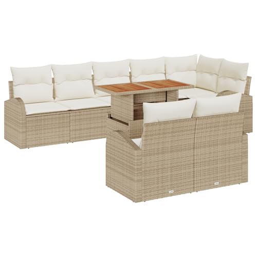 Homgoday Gartenmöbel Set Terrassenmöbel 9-teiliges Garten-Sofa-Set mit Kissen Beige Poly-Rattan von Homgoday