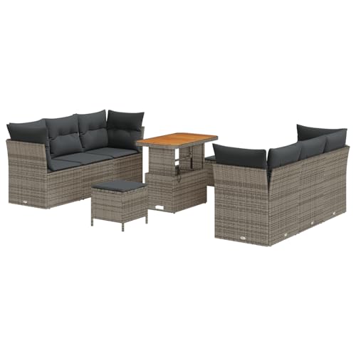 Homgoday Gartenmöbel Set Terrassenmöbel 9-teiliges Garten Sofa Set mit Kissen Grau Poly Rattan Akazie von Homgoday
