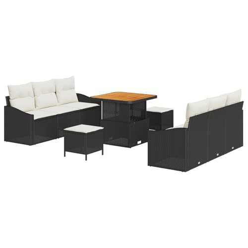 Homgoday Gartenmöbel Set Terrassenmöbel 9-teiliges Garten Sofa Set mit Kissen Schwarz Poly Rattan Akazie von Homgoday