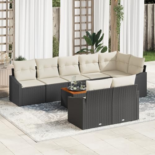 Homgoday Gartenmöbel Set Terrassenmöbel 9 teiliges Garten Sofa Set mit Kissen Schwarz Poly Rattan Akazie von Homgoday
