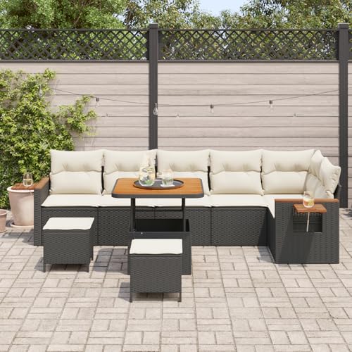 Homgoday Gartenmöbel Set Terrassenmöbel 9-teiliges Garten Sofa Set mit Kissen Schwarz Poly-Rattan Akazie Homgoday Gartenmöbel Set Terrassenmöbel 9-teiliges Garten Sofa Set mit Kissen Schwarz Poly-Rattan Akazie von Homgoday