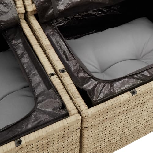 Homgoday Gartenmöbel Set Terrassenmöbel Gartensofa 2-Sitzer mit Stauraum und Kissen Beige Poly Rattan von Homgoday