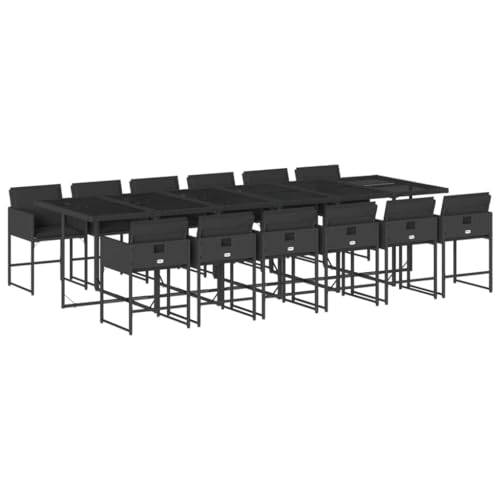Homgoday Gartenmöbel-Set aus Rattan, Gartenmöbel, Gartenmöbel-Set mit Kissen, 13-teilig, Polyrattan, Schwarz, Glas von Homgoday