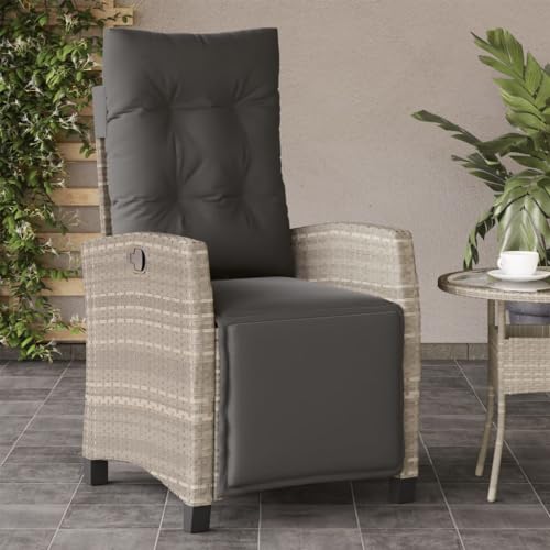 Homgoday Gartensessel mit Fußteil Verstellbar Gartenstühle Gartenstuhl mit Liegefunktion Rattansessel Rattanstühle Balkonstühle Terrassenstühle Garten liegestuhl Hellgrau Poly Rattan von Homgoday