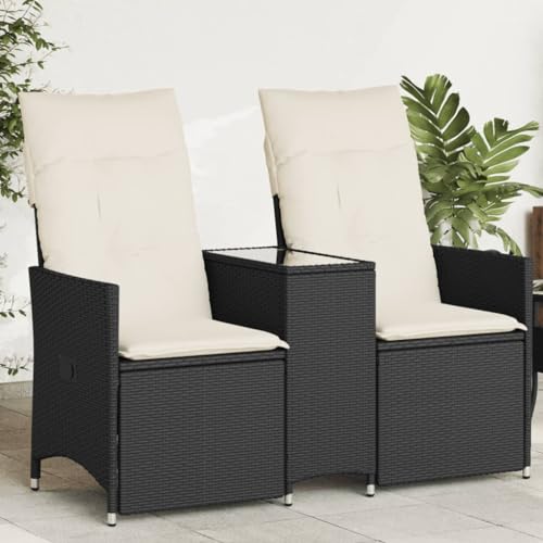 Homgoday Gartensofa 2-Sitzer Verstellbar mit Tisch Balkonsofa Gartenlounge Lounge Sofa Loungesofa Gartenmöbel Terrassensofa Sitzgruppe Schwarz Poly Rattan von Homgoday