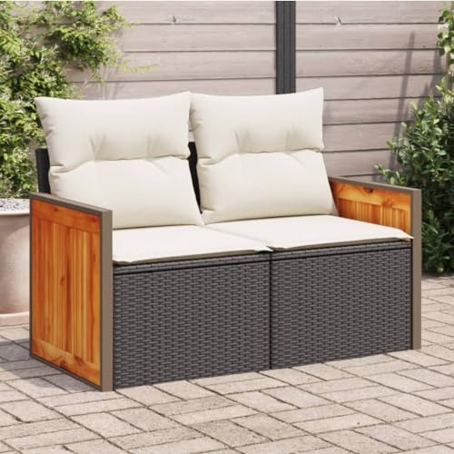 Homgoday Gartensofa 2-Sitzer mit Kissen Gartenlounge mit Stauraum Balkonsofa Lounge Sofa Gartenmöbel Gartensofa Loungesofa Terrassensofa Sitzgruppe Schwarz und Weiß Poly Rattan von Homgoday