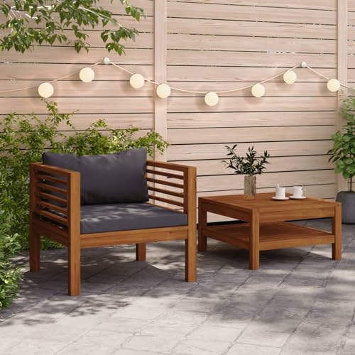 Homgoday Gartensofa-Set, 2 Stück, Kissen dunkelgrau, Massivholz, Akazie, Möbel-Set für Schlafsofa, Wohnzimmer, Sofa, modernes Sofaset für den Außenbereich, Gartenmöbel Homgoday Gartensofa-Set, 2 Stück, Kissen dunkelgrau, Massivholz, Akazie, Möbel-Set für Schlafsofa, Wohnzimmer, Sofa, modernes Sofaset für den Außenbereich, Gartenmöbel von Homgoday