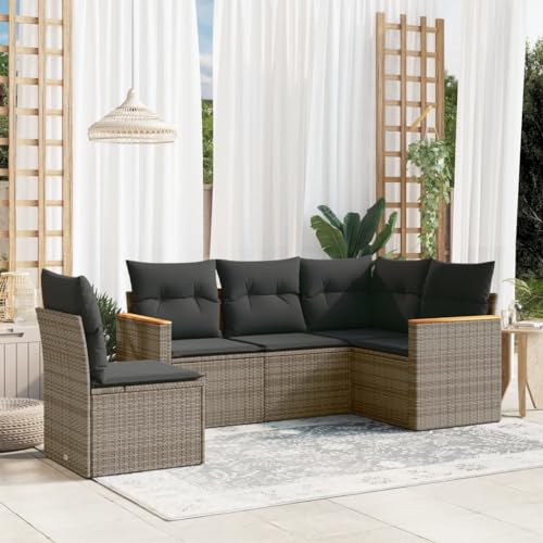 Homgoday Gartensofa-Set 5-teilig mit grauen Kissen aus Polyrattan, Outdoor-Sofas für den Garten, Gartenmöbel-Set für den Außenbereich, Gartenmöbel Type3258378 Homgoday Gartensofa-Set 5-teilig mit grauen Kissen aus Polyrattan, Outdoor-Sofas für den Garten, Gartenmöbel-Set für den Außenbereich, Gartenmöbel Type3258378 von Homgoday