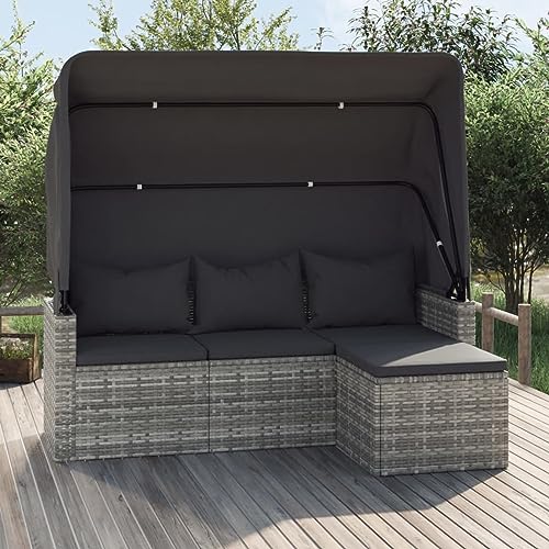 Homgoday Gartensofa mit Faltbares Dach Gartensofa 3 Sitzer Sofa Couch Balkonsofa Gartenmöbel Sonneninsel Lounge Gartenbank Gartenliege mit Fußhocker Loungemöbel Grau Poly Rattan Homgoday Gartensofa mit Faltbares Dach Gartensofa 3 Sitzer Sofa Couch Balkonsofa Gartenmöbel Sonneninsel Lounge Gartenbank Gartenliege mit Fußhocker Loungemöbel Grau Poly Rattan von Homgoday