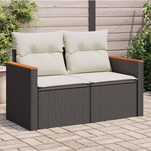 Homgoday Gartensofa mit Kissen 2-Sitzer Balkonsofa Gartenlounge Lounge Sofa Gartenmöbel Loungesofa Terrassensofa Sitzgruppe Schwarz und Weiß Poly Rattan von Homgoday