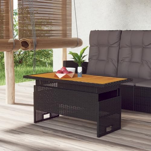 Homgoday Gartentisch Höhenverstellbar Terrassentisch Balkontisch Gartenmöbel Tisch Loungetisch Garten Esstisch mit Holztischplatte Schwarz 100x50x43/63 cm Akazienholz & Poly Rattan von Homgoday