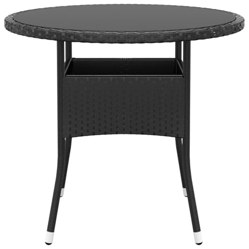 Homgoday Gartentisch Ø80x75 cm Hartglas und Poly Rattan Schwarz Partytisch Model310604 Homgoday Gartentisch Ø80x75 cm Hartglas und Poly Rattan Schwarz Partytisch Model310604 von Homgoday