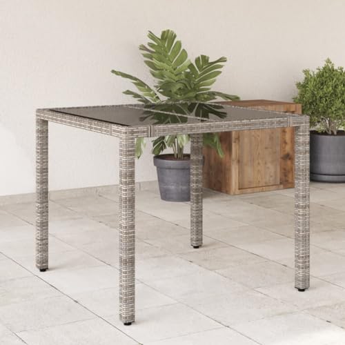 Homgoday Gartentisch mit Glasplatte Grau 90x90x75 cm Poly Rattan Balkontisch Garten Esstisch Terrassentisch Gartenmöbel Tisch für Garten Balkon Terrasse Homgoday Gartentisch mit Glasplatte Grau 90x90x75 cm Poly Rattan Balkontisch Garten Esstisch Terrassentisch Gartenmöbel Tisch für Garten Balkon Terrasse von Homgoday