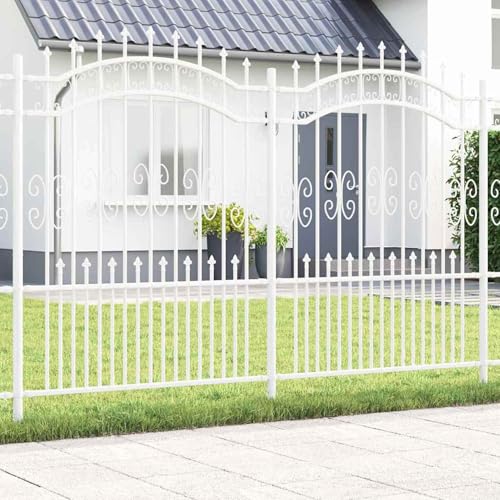 Homgoday Gartenzaun Weiß 190 cm Pulverbeschichteter Stahl Zaun Model42003976 von Homgoday
