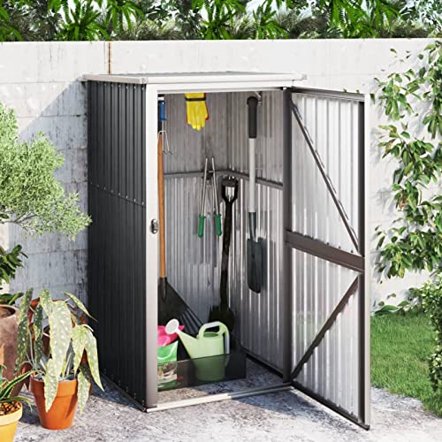 Homgoday Gerätehaus Geräteschuppen Gartenhaus Metall Schuppen Gartenschuppen mit Schrägdach Garten Schuppen Gartenschrank mit Stauraum Verzinkter Stahl Anthrazit 88x89x161 cm von Homgoday