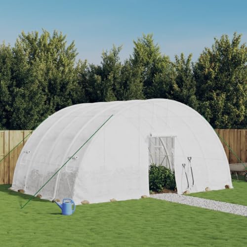 Homgoday Gewächshaus mit Stahlrahmen Tomatengewächshaus Tunnelgewächshaus Foliengewächshaus Tomatenhaus Folientunnel mit Reißverschlusstür und 4 aufrollbaren Fenstern Weiß 24 m² 6x4x2,85 m von Homgoday