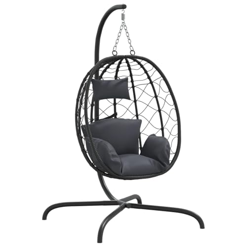Homgoday Hängesessel Ei mit Kissen Anthrazit Poly Rattan & Stahl Eierstuhl Model360045 von Homgoday