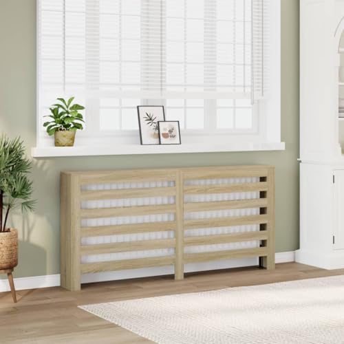 Homgoday Heizkörperverkleidung Heizkörperabdeckung Modern Heizkörper Abdeckung Heizungsabdeckung Horizontalen Latten-Design für Zuhause Sonoma-Eiche 175x20x82 cm Holzwerkstoff von Homgoday