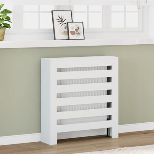 Homgoday Heizkörperverkleidung Heizkörperabdeckung Modern Heizkörper Abdeckung Heizungsabdeckung Horizontalen Latten-Design für Zuhause Weiß 78x20x82 cm Holzwerkstoff von Homgoday
