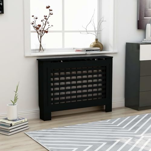 Homgoday Heizkörperverkleidung Heizkörperabdeckung modern horizontalen Lamell Heizkörper Radiator Abdeckung für Wohnzimmer/Schlafzimmer/Küche Schwarz 112x19x81,5 cm MDF von Homgoday