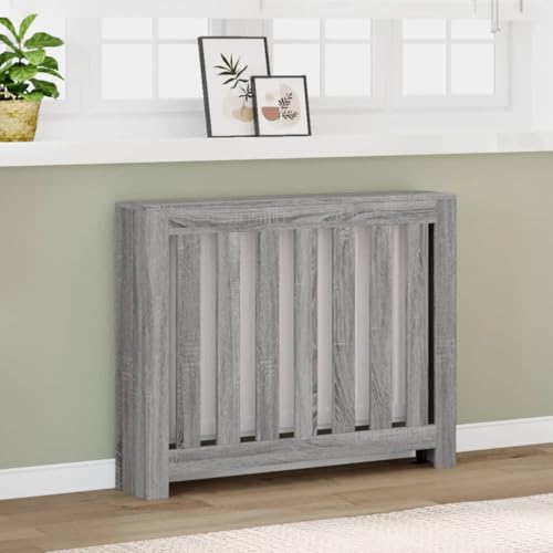 Homgoday Heizkörperverkleidung Heizungsverkleidung Heizkörperabdeckung Heizkörper Abdeckung für Wohnzimmer Küche Schlafzimmer Grau Sonoma 104x20x82 cm Holzwerkstoff von Homgoday