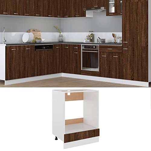 Homgoday Herdumbauschrank Küchenschrank Backofenschrank Ofenschrank Unterschrank Herdschrank Küchenzeile Küchenmöbel Backofen Braun Eichen-Optik 60x46x81,5 cm Holzwerkstoff von Homgoday