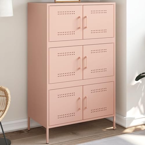 Homgoday Highboard Aufbewahrungsschrank Beistellschrank mit 6 Fächern Mehrzweckschrank Hochschrank Standschrank Schrank für Wohnzimmer Büro Küche Rosa 68x39x113 cm Stahl von Homgoday