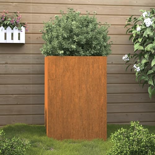 Homgoday Hochbeet Pflanzkübel Blumenkübel Pflanzkasten Blumenkasten Gemüsebeet Pflanzbeet Gartenbeet Frühbeet Hochbeet für Garten Balkon Terrasse 52x48x75 cm Cortenstahl von Homgoday