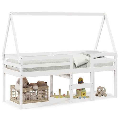 Homgoday Hochbett mit Dach Weiß 90x190 cm Massivholz Kiefer Familienbett Model3282099 Homgoday Hochbett mit Dach Weiß 90x190 cm Massivholz Kiefer Familienbett Model3282099 von Homgoday