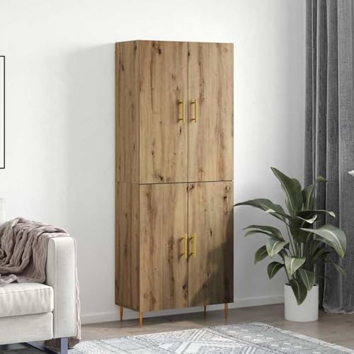 Homgoday Hochboard Eiche handwerklich 69,5 x 34 x 180 cm Holzwerkstoff Highboard Model3394579 von Homgoday