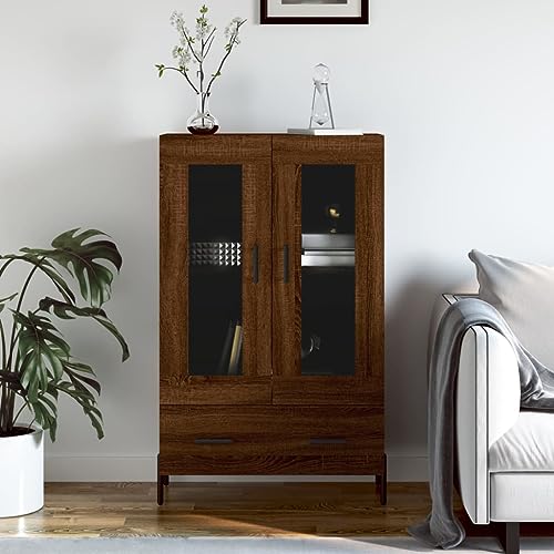 Homgoday Hoher Sideboard aus technischem Holz, Eiche, braun, 69,5 x 31 x 115 cm, Küchenschrank, Sideboard, Beistelltisch, Kommode, Buffet, Möbel Typ 5 von Homgoday
