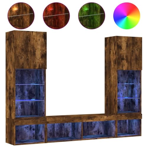 Homgoday Holz TV-Wandschrank mit RGB-LED Beleuchtung | Stauraum & Design | Räuchereiche Model3216694 von Homgoday