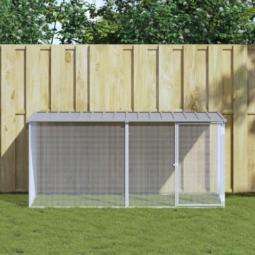 Homgoday Hühnerkäfig mit Dach Hühnerhaus Hühnerstall Freilaufgehege Kleintierstall Hühnervoliere Geflügelstall für Hühner Kleintiere Geflügel Hellgrau 203x98x90 cm Verzinkter Stahl von Homgoday