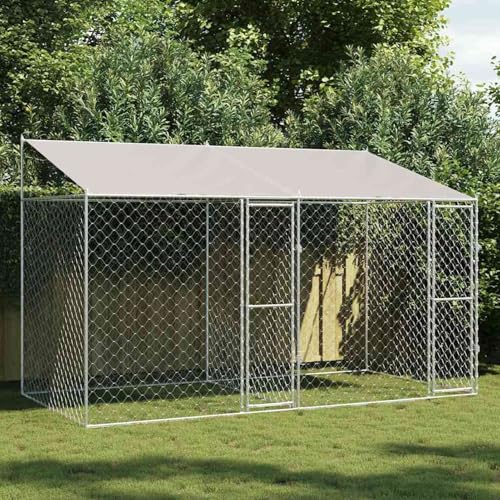 Homgoday Hundekäfig Silber 400 x 200 x 256 cm Verzinkter Stahl Hundekäfig Model3368298 von Homgoday
