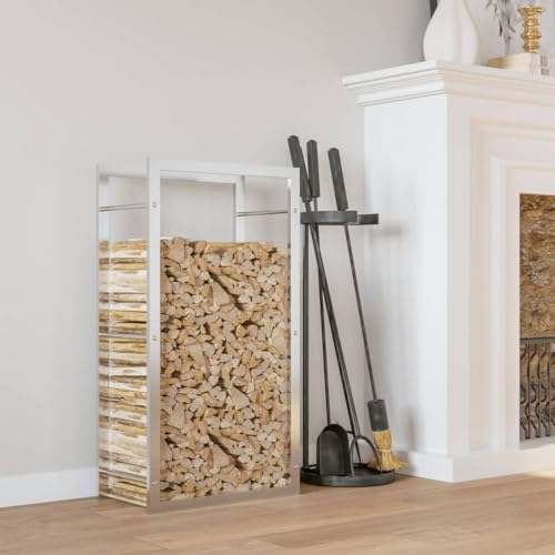 Homgoday Kaminholzregal aus Edelstahl, 50 x 28 x 94 cm, belüftetes Holzregal für den Innen- und Außenbereich von Homgoday