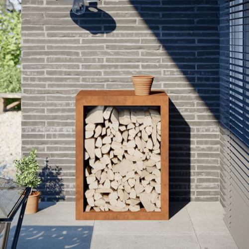 Homgoday Kaminholzregal 60x40x80cm Cortenstahl Brennholzregal Kaminholzregal Kaminholzregal Regal Belüftung Metall Log Store Halter für Außen oder Innen Holzständer von Homgoday