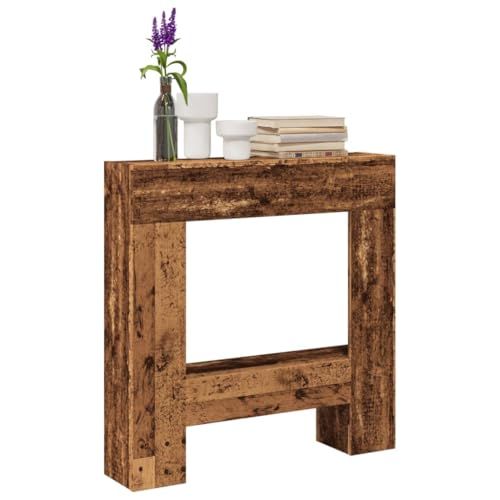 Homgoday Kaminumrandung Kaminverkleidung Kaminkonsole Deko Kaminrahmen Kamingehäuse Dekokamin Wohndekoration Kaminsims Dekokamin für Wohnzimmer Altholz-Optik 81x18x82 cm Holzwerkstoff von Homgoday