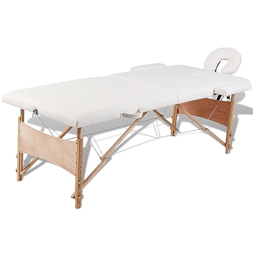 Homgoday Klappbare Massageliege, cremefarben, 2 Zonen, mit Holzrahmen, Bettrahmen, Gestell, modernes Bett, Struktur Wohnzimmer, Schlafzimmer Homgoday Klappbare Massageliege, cremefarben, 2 Zonen, mit Holzrahmen, Bettrahmen, Gestell, modernes Bett, Struktur Wohnzimmer, Schlafzimmer von Homgoday
